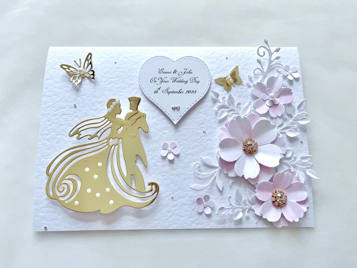 Luxury Handmade Personalised Floral Wedding Card, Bride and Groom C034