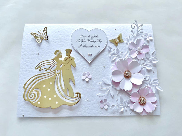 Luxury Handmade Personalised Floral Wedding Card, Bride and Groom C034