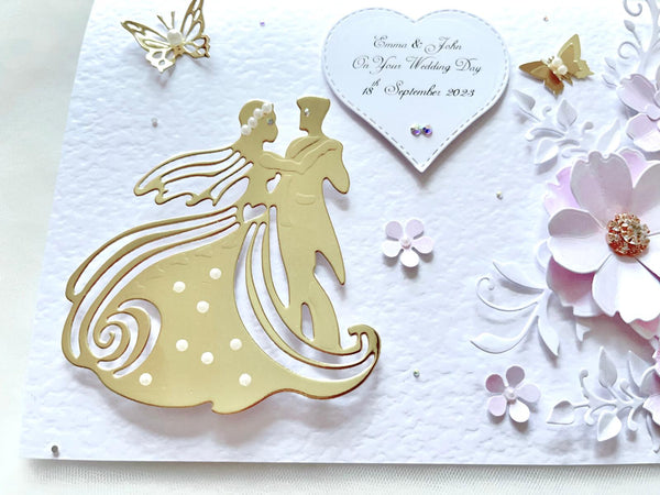 Luxury Handmade Personalised Floral Wedding Card, Bride and Groom C034