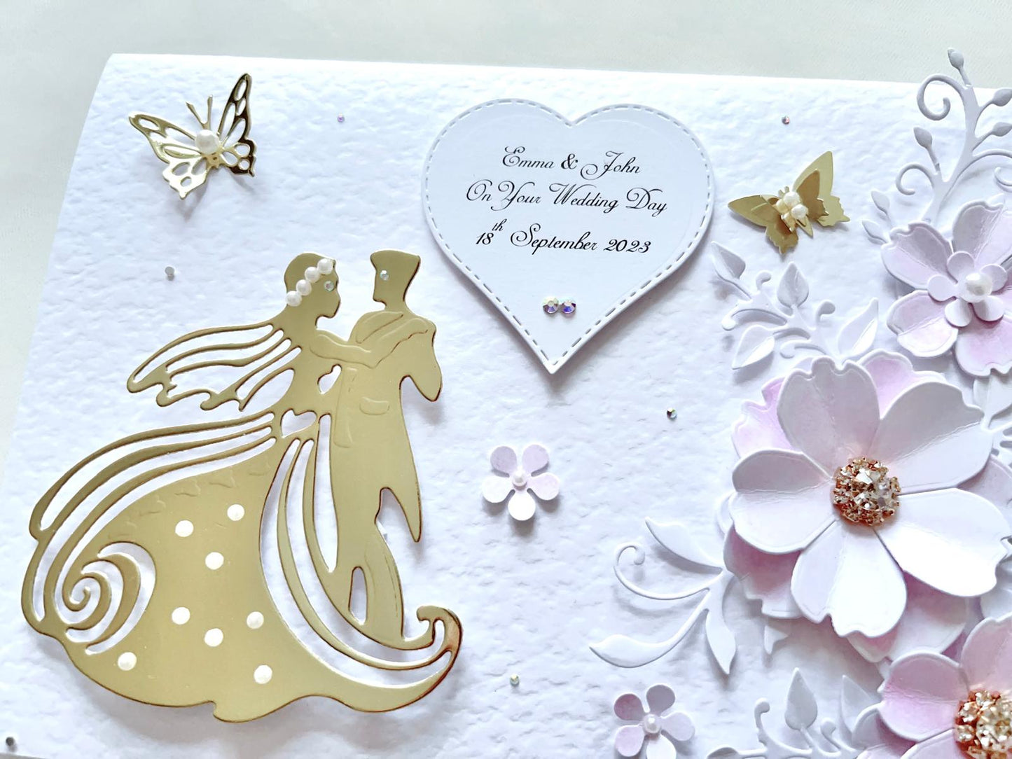 Luxury Handmade Personalised Floral Wedding Card, Bride and Groom C034