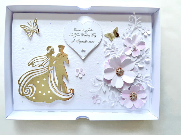 Luxury Handmade Personalised Floral Wedding Card, Bride and Groom C034
