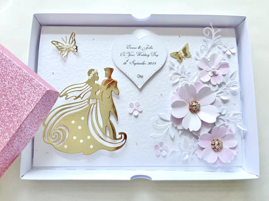 Luxury Handmade Personalised Floral Wedding Card, Bride and Groom C034