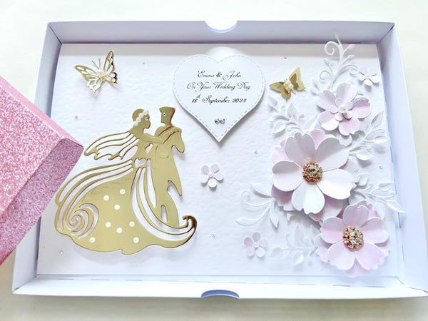 Luxury Handmade Personalised Floral Wedding Card, Bride and Groom C034