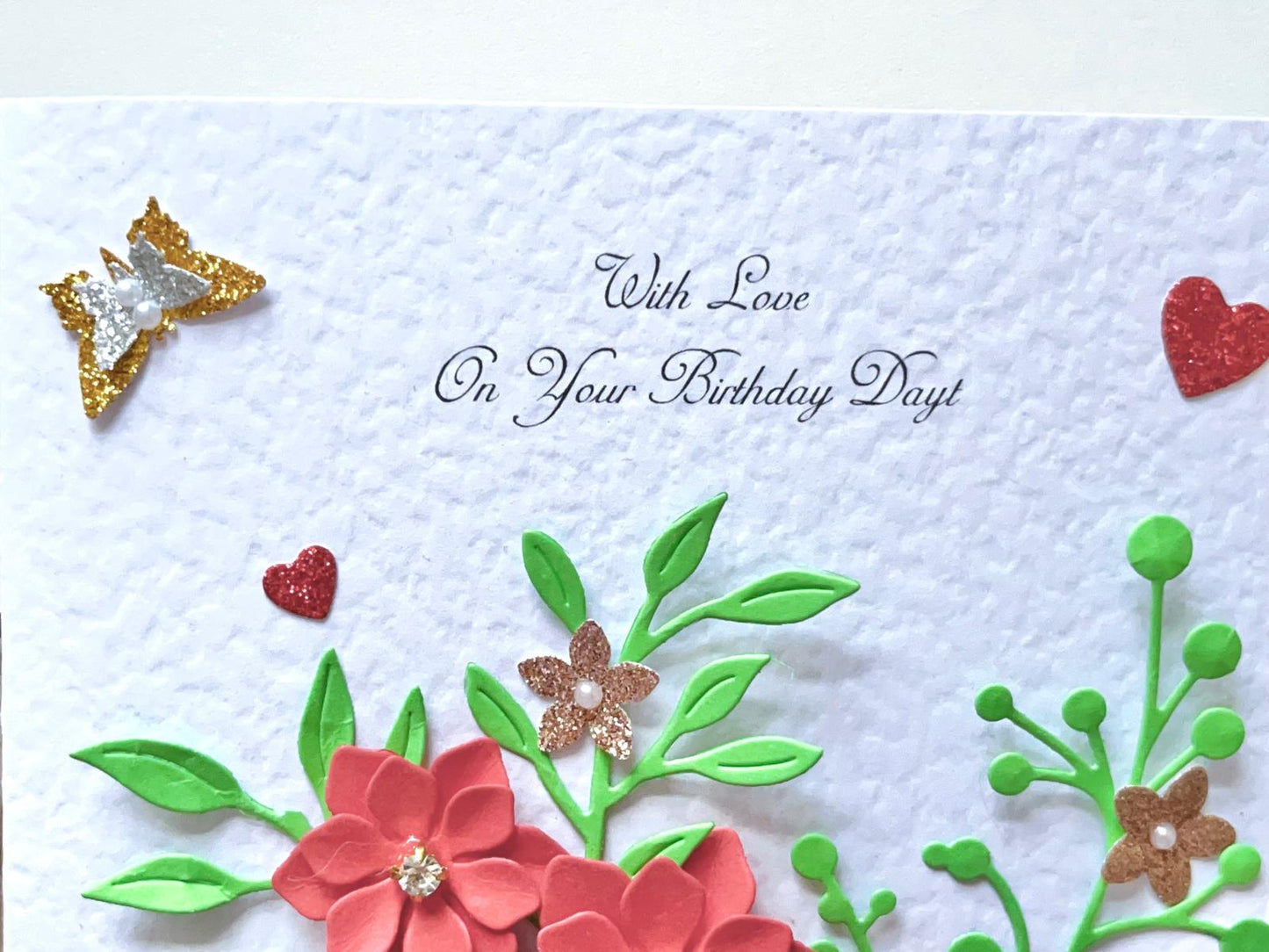 Luxury Handmade Personalised Red Floral Birthday Card C035