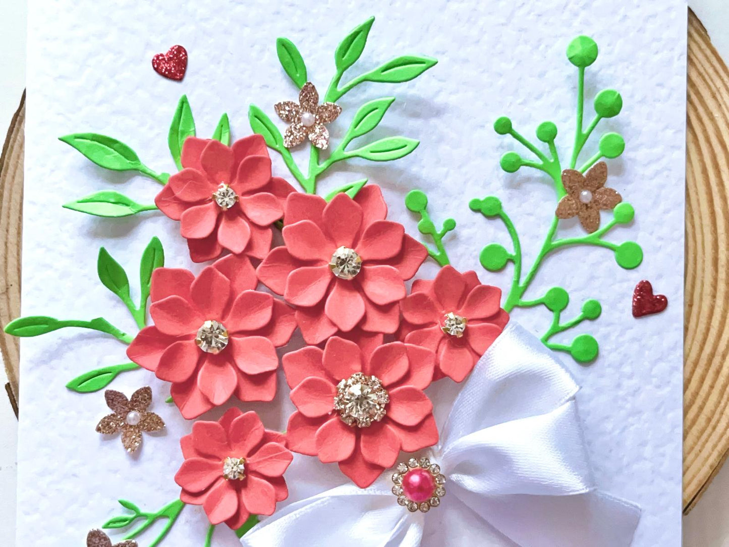 Luxury Handmade Personalised Red Floral Birthday Card C035