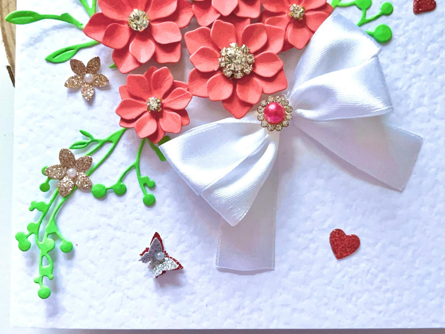 Luxury Handmade Personalised Red Floral Birthday Card C035