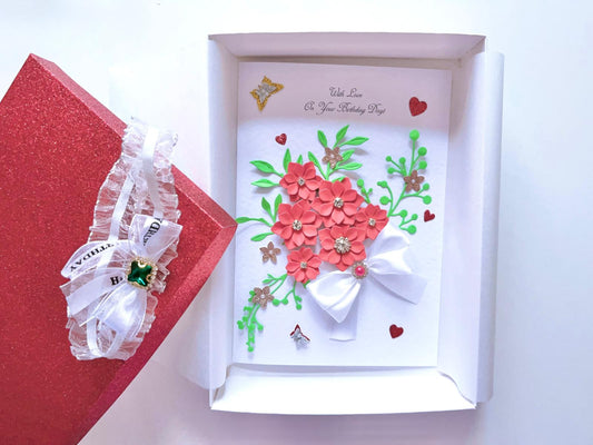 Luxury Handmade Personalised Red Floral Birthday Card C035