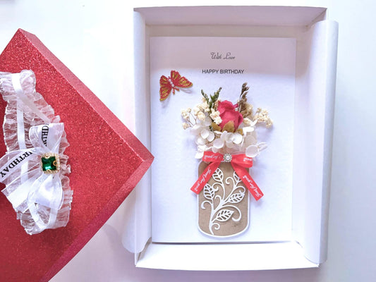 Luxury Handmade Personalised Preserved Dried Flower Birthday Card C040