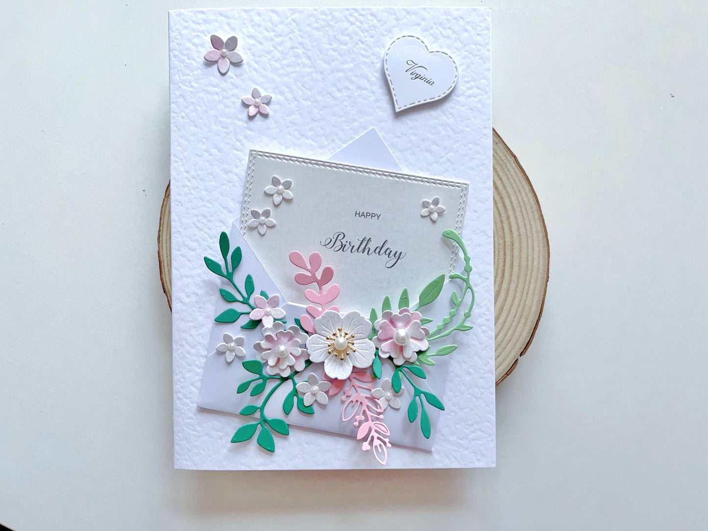 Luxury Handmade Personalised Floral Envelope Birthday Card C041