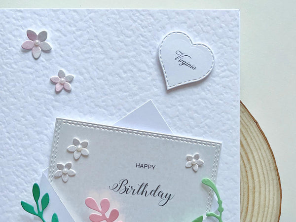 Luxury Handmade Personalised Floral Envelope Birthday Card C041