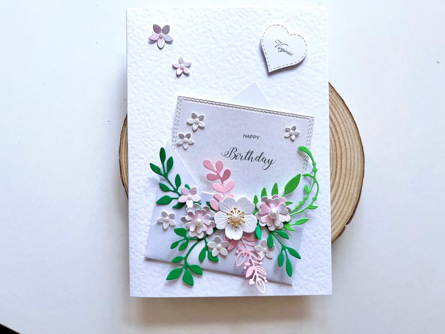 Luxury Handmade Personalised Floral Envelope Birthday Card C041