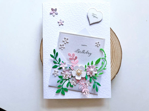 Luxury Handmade Personalised Floral Envelope Birthday Card C041