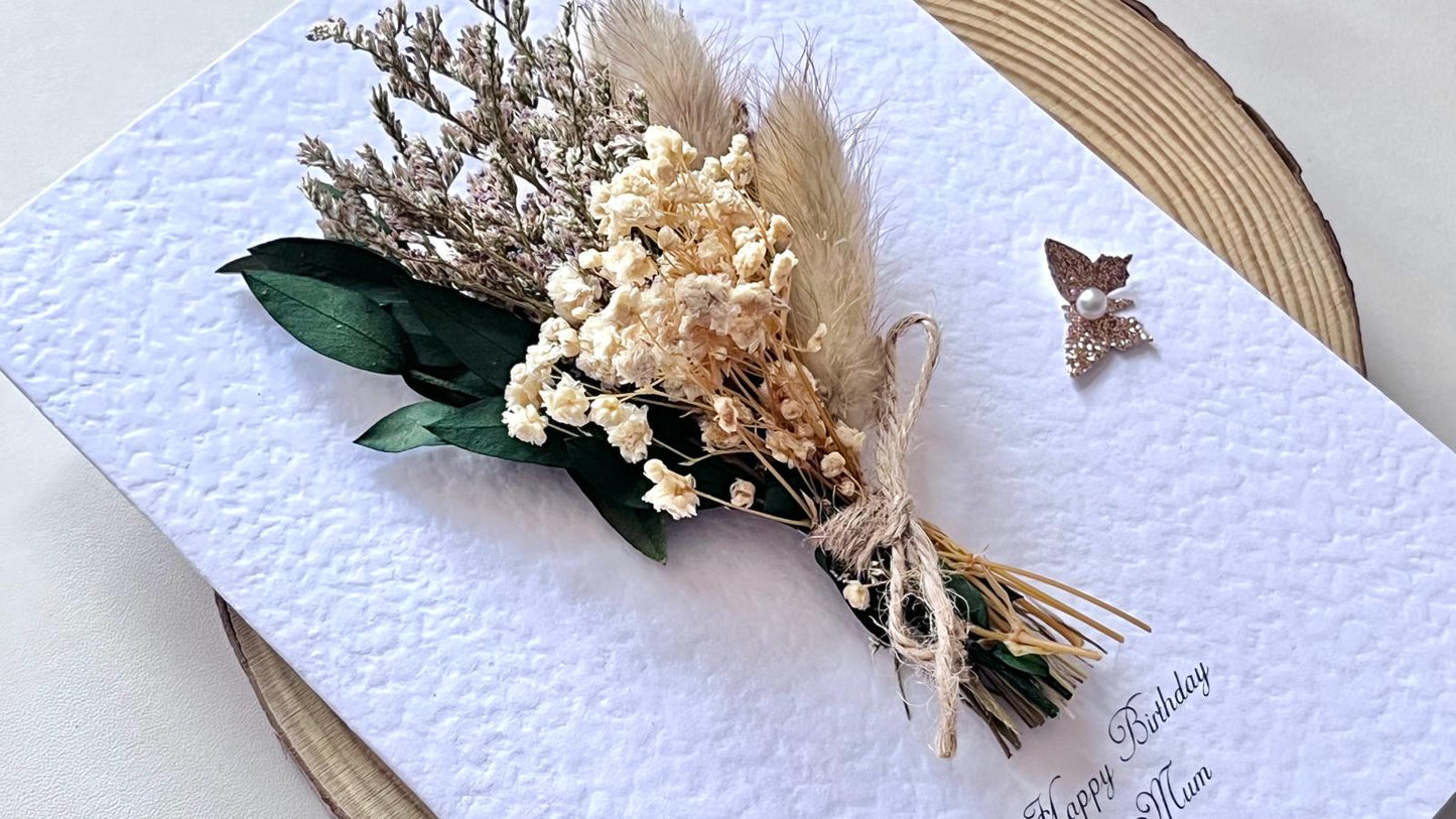 Luxury Birthday Gift for Her with Box, Handmade Flower Bouquet with Personalised Card, Floral Birthday Card for Girls Women C049