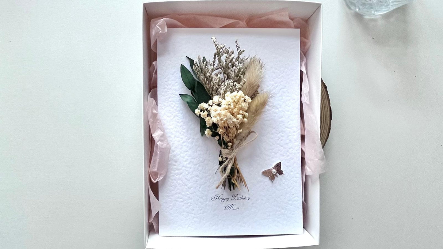 Luxury Birthday Gift for Her with Box, Handmade Flower Bouquet with Personalised Card, Floral Birthday Card for Girls Women C049