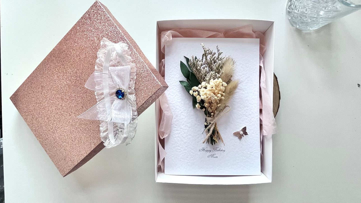 Luxury Birthday Gift for Her with Box, Handmade Flower Bouquet with Personalised Card, Floral Birthday Card for Girls Women C049