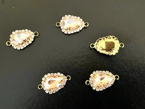 10 Pcs / Gold Base Rhinestone Teardrop Connector   C051G