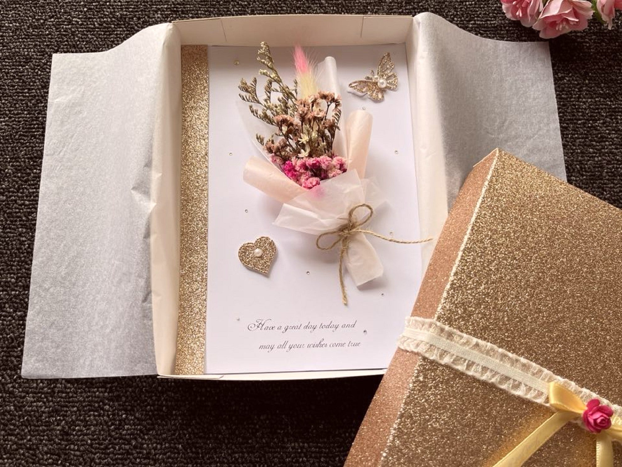 Luxury Personalised 3D Preserved Dried Flower Birthday Card  C100