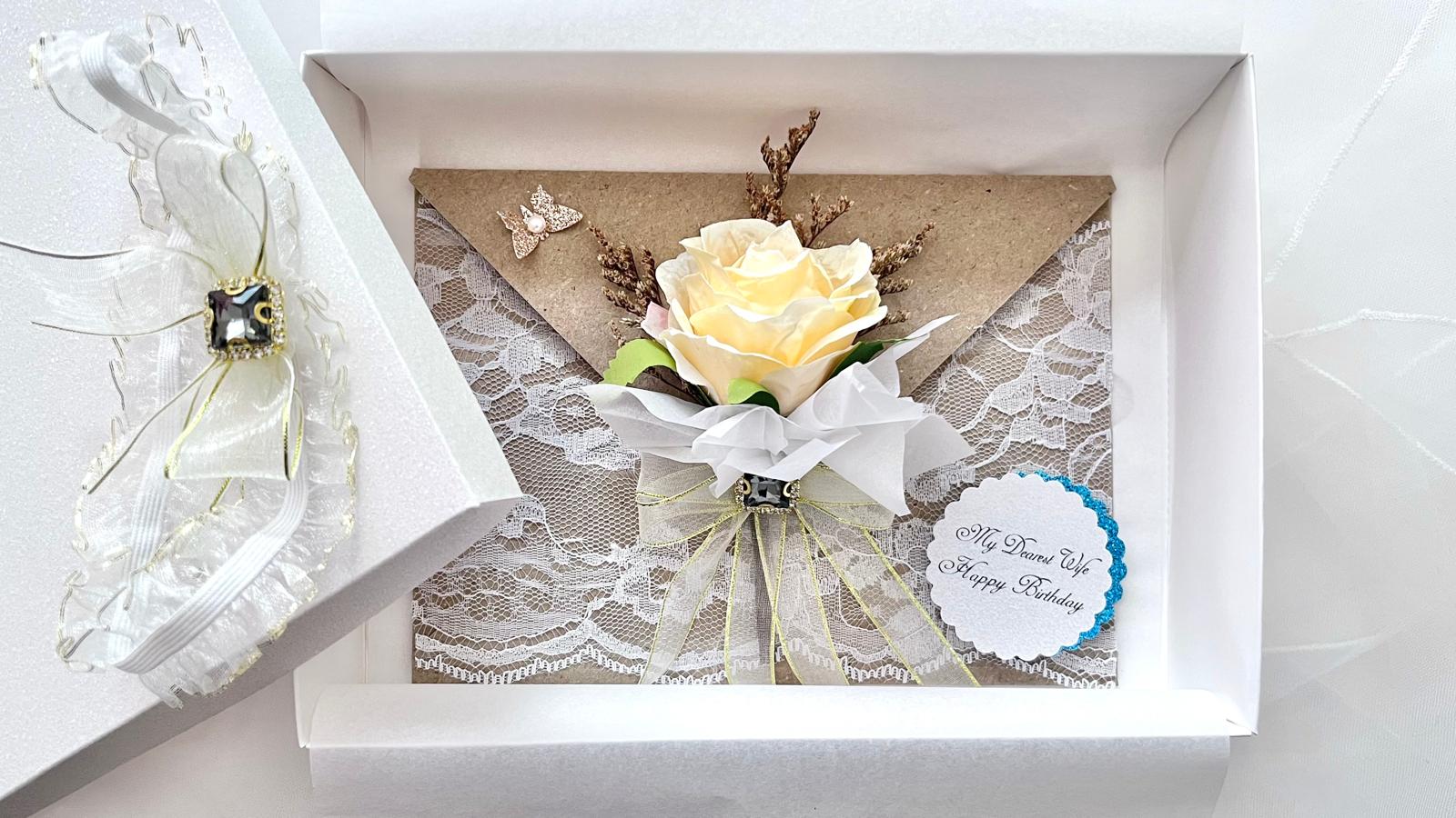 Luxury Handmade Personalised Dried Flower Envelope Birthday Card  C1009