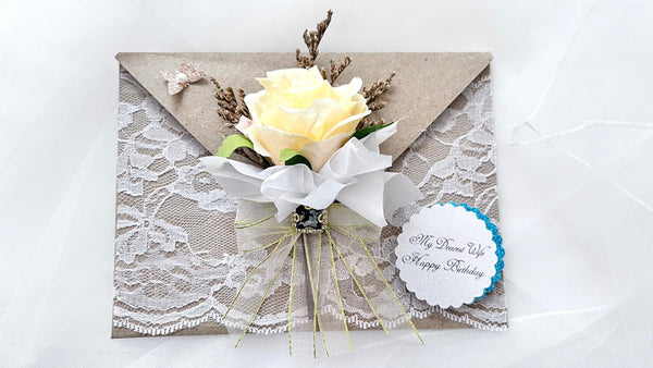 Luxury Handmade Personalised Dried Flower Envelope Birthday Card  C1009