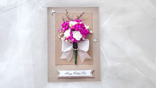 Luxury Handmade Personalised Dried Flower Envelope Birthday Card  C1100