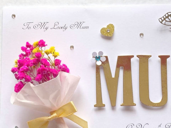 Luxury Handmade Personalised Birthday Card, 3D Dried Flower Card  C423