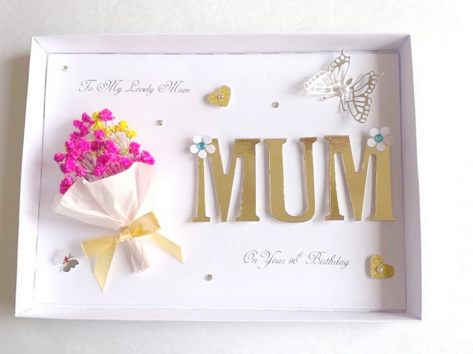 Luxury Handmade Personalised Birthday Card, 3D Dried Flower Card  C423