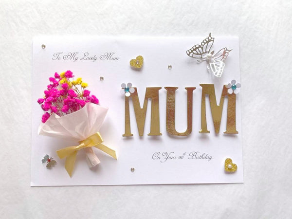 Luxury Handmade Personalised Birthday Card, 3D Dried Flower Card  C423