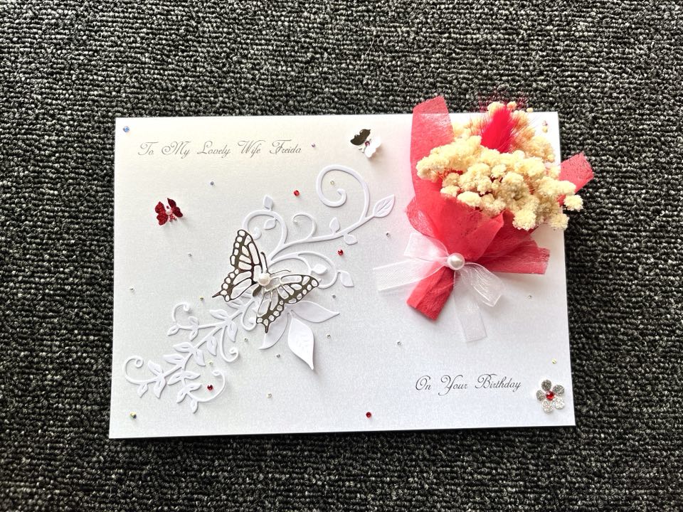 Luxury Handmade Personalised Birthday Card, 3D Dried Flower Card  C424