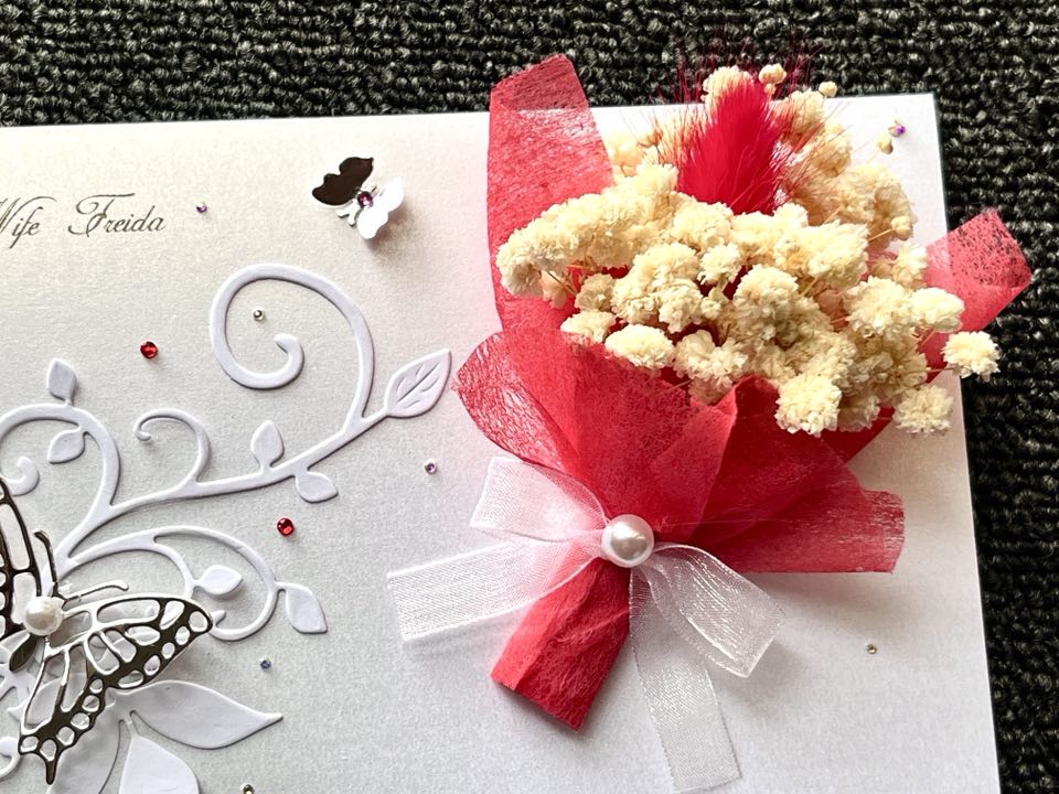Luxury Handmade Personalised Birthday Card, 3D Dried Flower Card  C424