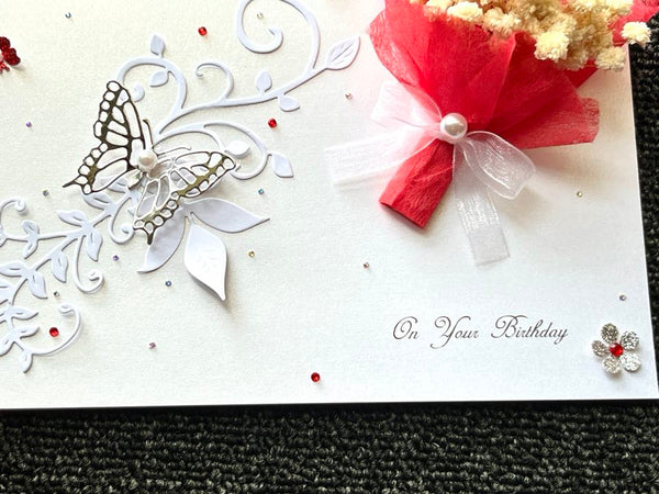 Luxury Handmade Personalised Birthday Card, 3D Dried Flower Card  C424