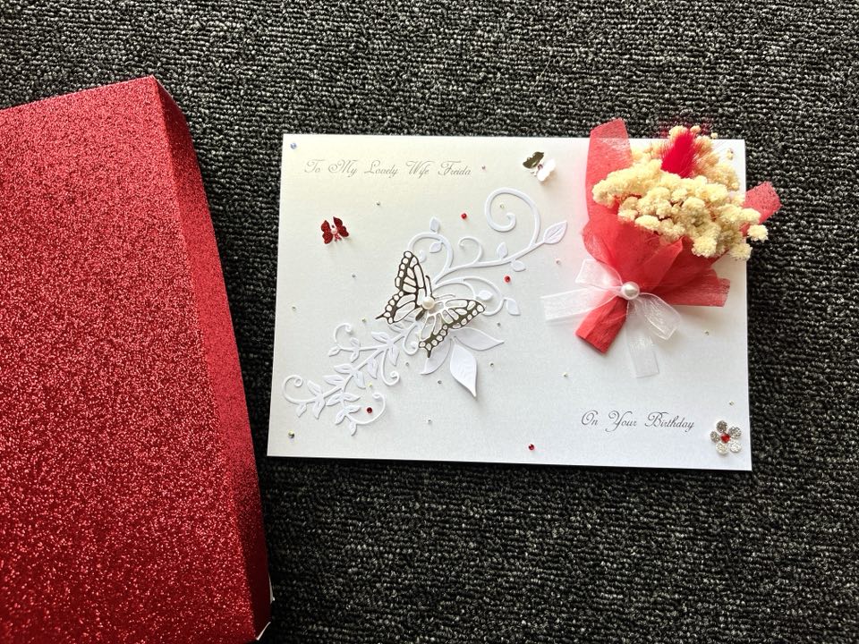 Luxury Handmade Personalised Birthday Card, 3D Dried Flower Card  C424