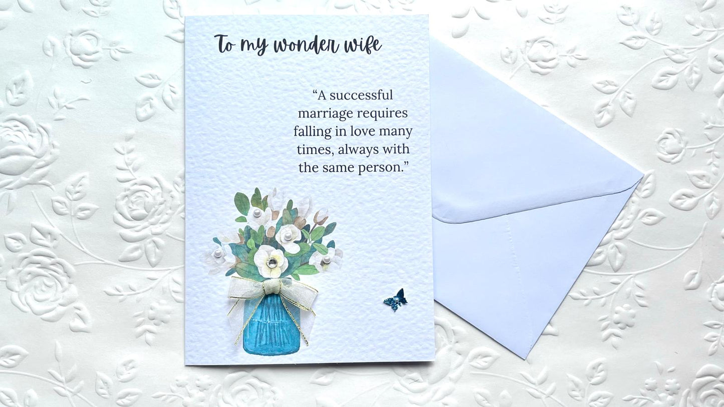 Luxury Handmade Birthday Card for Wife with Envelope, Greeting Card C430