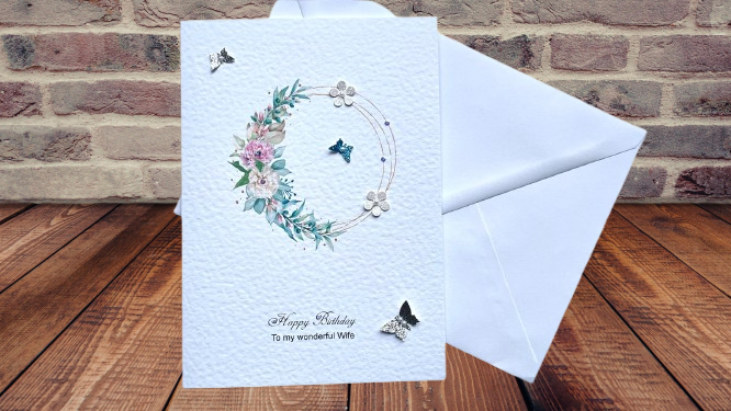 Luxury Handmade Birthday Card for Wife with Envelope, Greeting Card C510