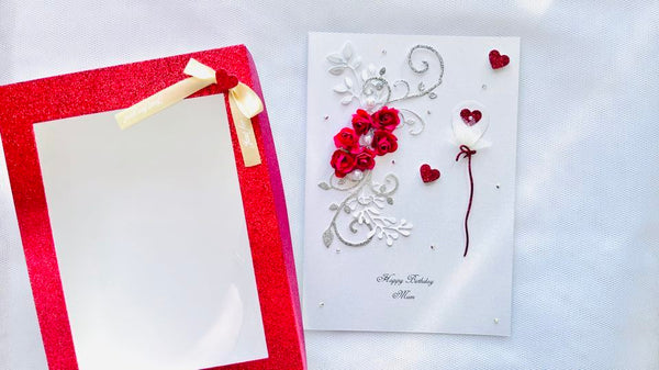 Luxury Handmade Personalised Red Flower Birthday Card C510