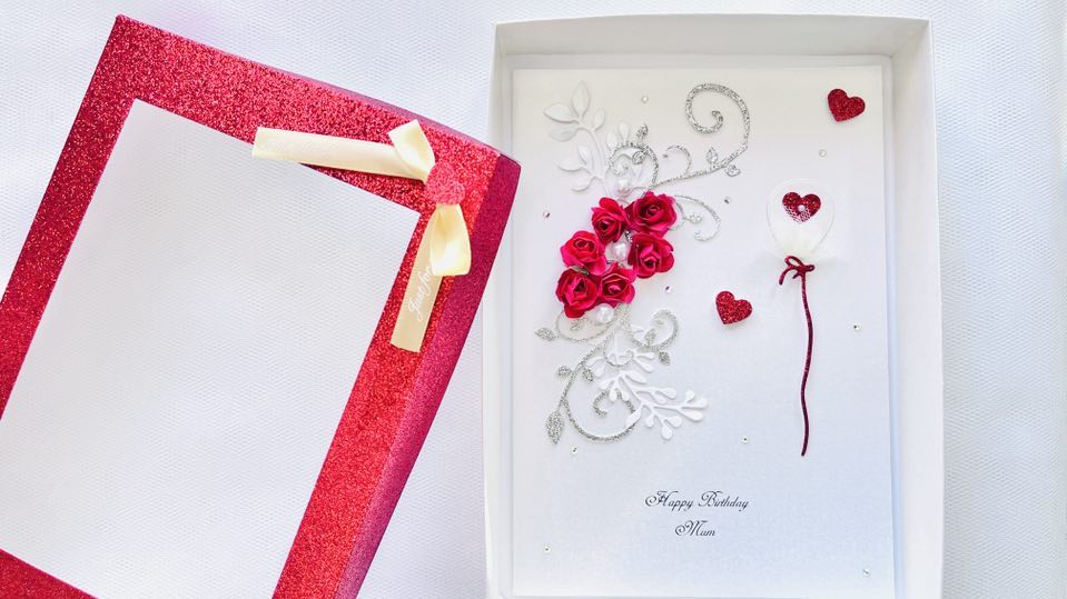 Luxury Handmade Personalised Red Flower Birthday Card C510