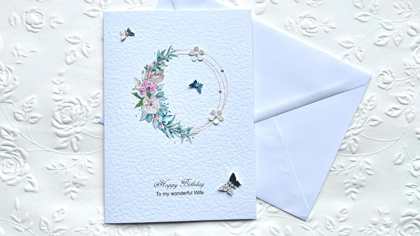 Luxury Handmade Birthday Card for Wife with Envelope, Greeting Card C510