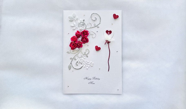Luxury Handmade Personalised Red Flower Birthday Card C510