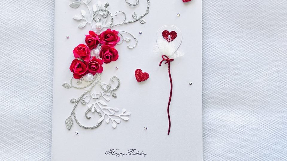 Luxury Handmade Personalised Red Flower Birthday Card C510