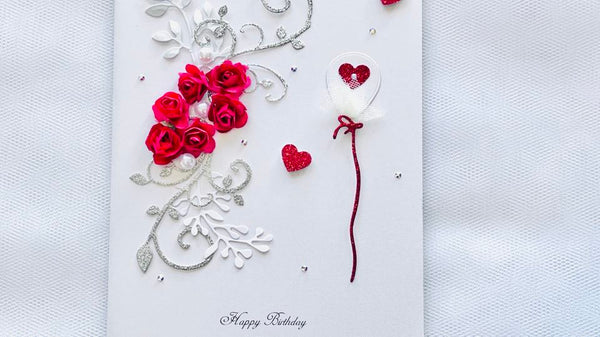 Luxury Handmade Personalised Red Flower Birthday Card C510