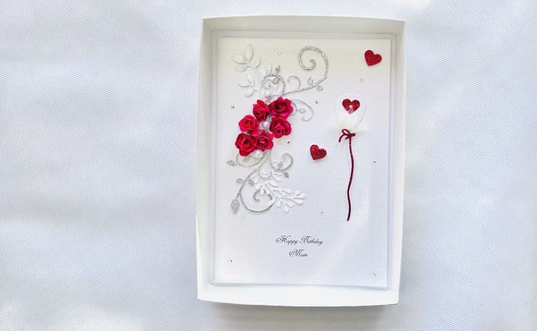 Luxury Handmade Personalised Red Flower Birthday Card C510