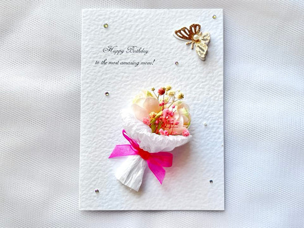 Luxury Personalised Handmade Dried Flower Birthday Card    C621