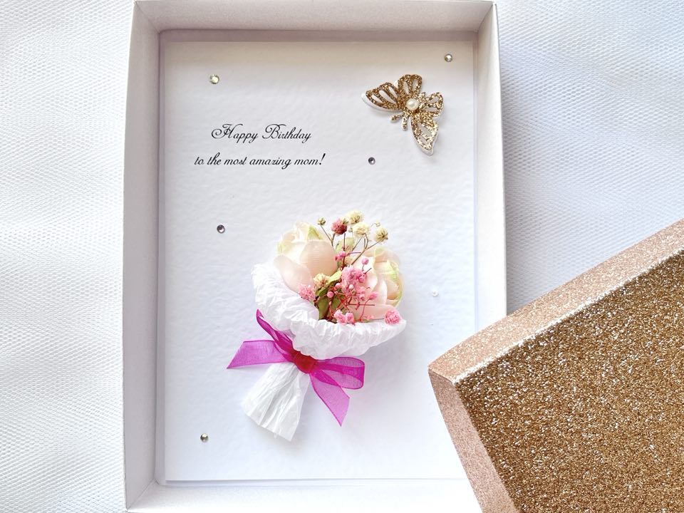 Luxury Personalised Handmade Dried Flower Birthday Card    C621