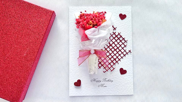 Luxury Handmade Preserved Dried Flower Birthday Card  C651