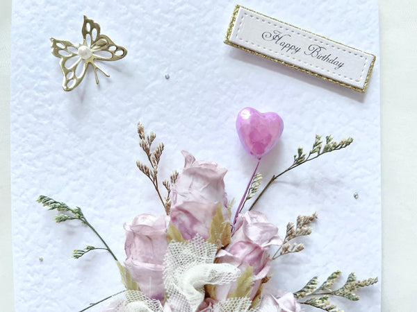 Luxury Handmade Preserved Dried Flower Birthday Card, Greeting Card C655