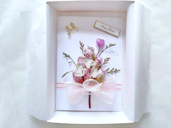 Luxury Handmade Preserved Dried Flower Birthday Card, Greeting Card C655