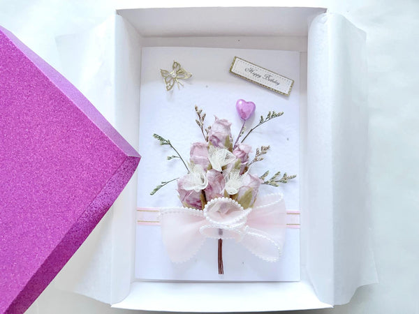 Luxury Handmade Preserved Dried Flower Birthday Card, Greeting Card C655