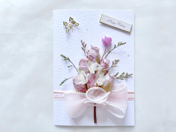 Luxury Handmade Preserved Dried Flower Birthday Card, Greeting Card C655