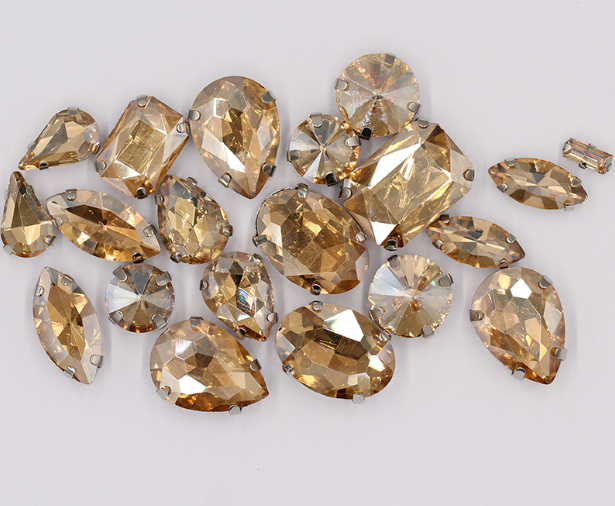 (S34S)  50 Pcs / Mix Sizes & Shapes Silver Base Sew On Rhinestone