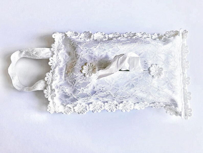 (CT001)  Lace Car Hanging Tissue Bag, Storage Bag