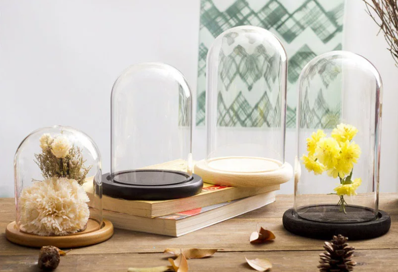 1 piece / Transparent LED Glass Dome With Natural Wooden Base, Home Decoration, Flower Display  DC201